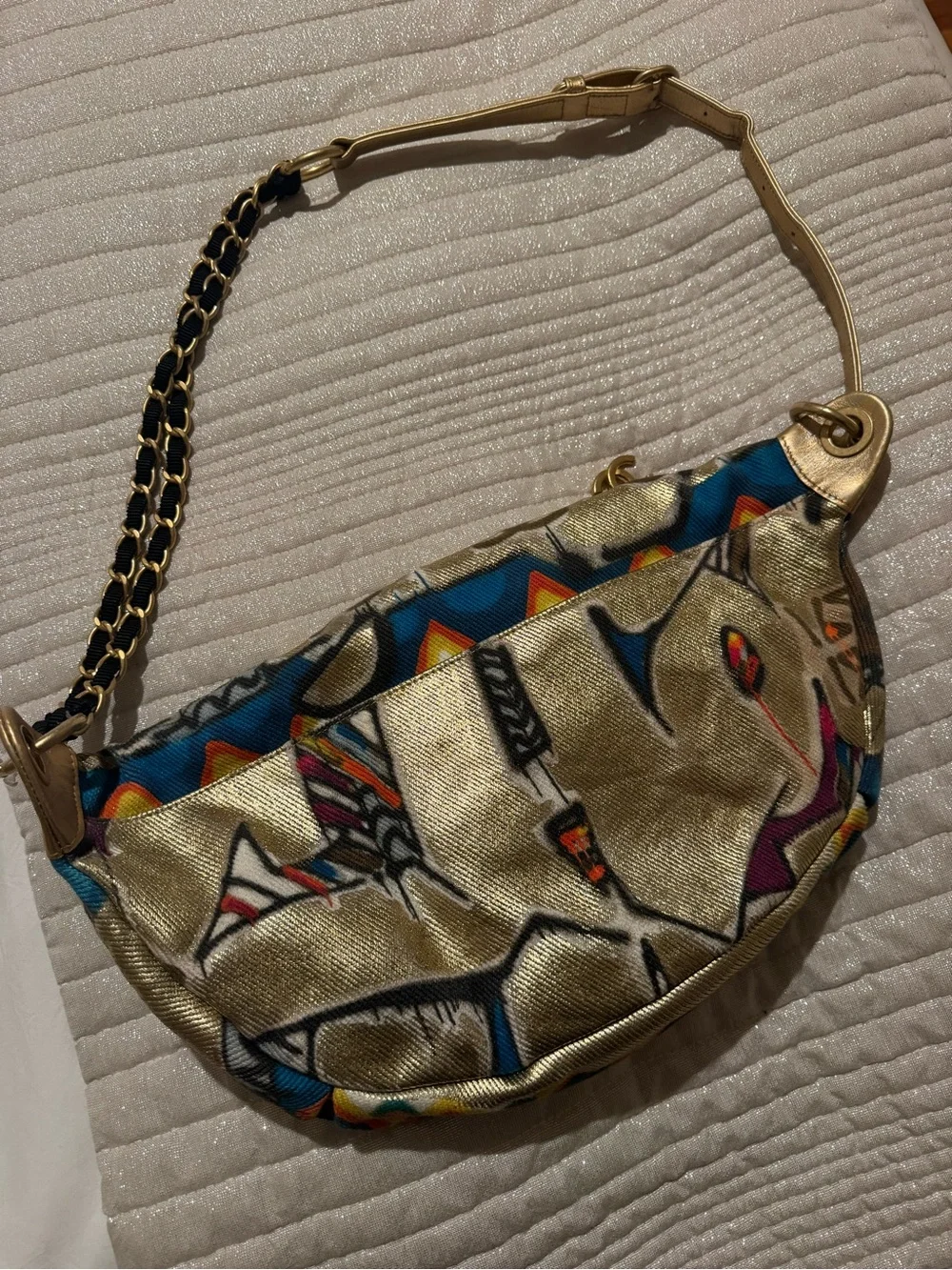 CHANEL Gold Egyptian Multicolor Graffiti-Print Chain Shoulder Bag